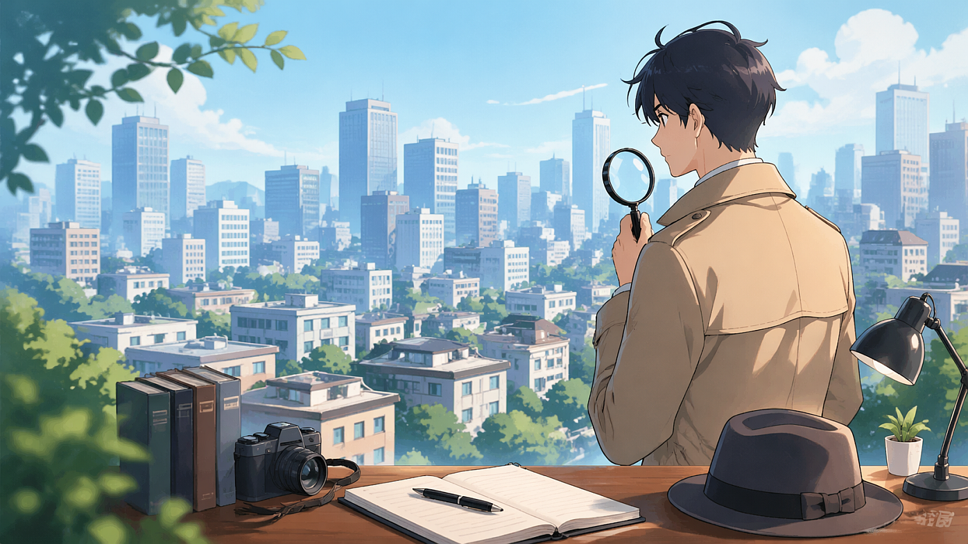フィクションの探偵と現実の探偵の違いをイメージしたイラスト